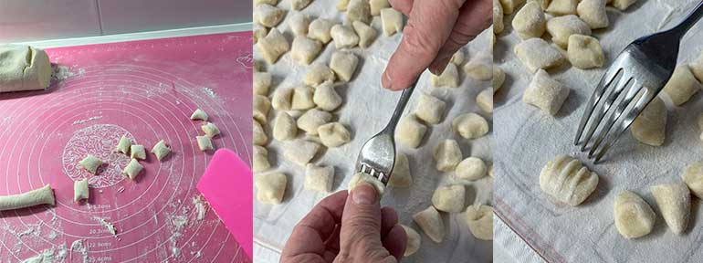 Per ottenere la classica rigatura c si passano gli gnocchi sui rebbi di una forchetta.